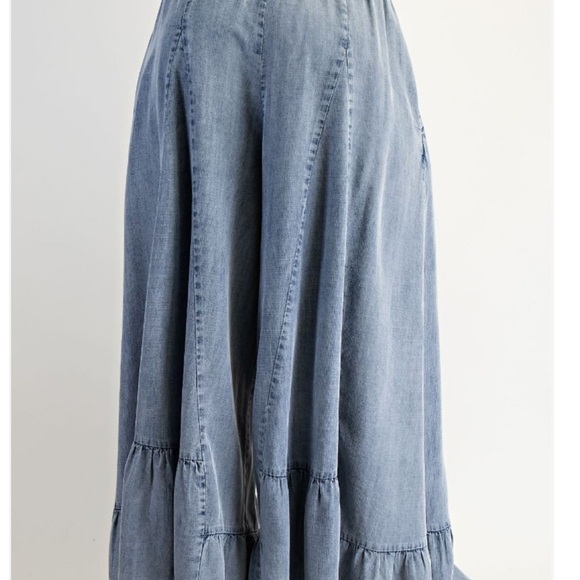 EASEL Ruffle Bottom Hem Palazzo Pants Washed Denim - Picture 3 of 3